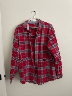 215 Izod Red Plaid Button-Down Shirt with Navy and White Accents